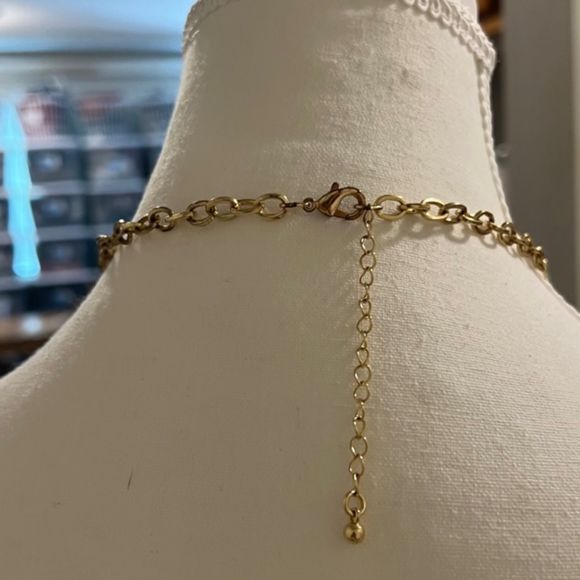 Gold Tone Faux Turquoise Multi Gemstone Rhinestone 14 Inch Choker Necklace - Picture 9 of 10